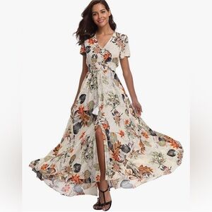 Crème floral midi dress